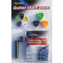 El-guitar startpakke med 3 sæt strenge, winder og plektre